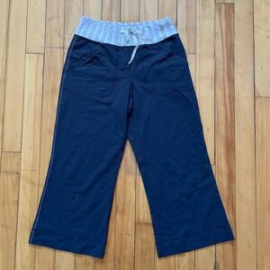 Lululemon Navy Blue Wide Leg Crop Yoga Pants Striped Waistband Pockets Mens Sz S